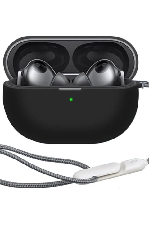 جراب حماية من السيليكون متوافق مع سماعات هواوي فري بودز برو 4 مع حلقة تعليق وحبل قصير (اسود)