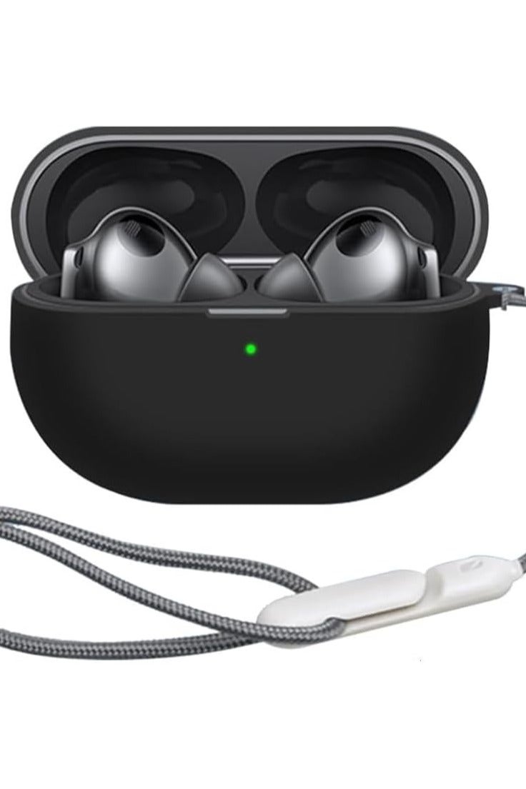 جراب حماية من السيليكون متوافق مع سماعات هواوي فري بودز برو 4 مع حلقة تعليق وحبل قصير (اسود)