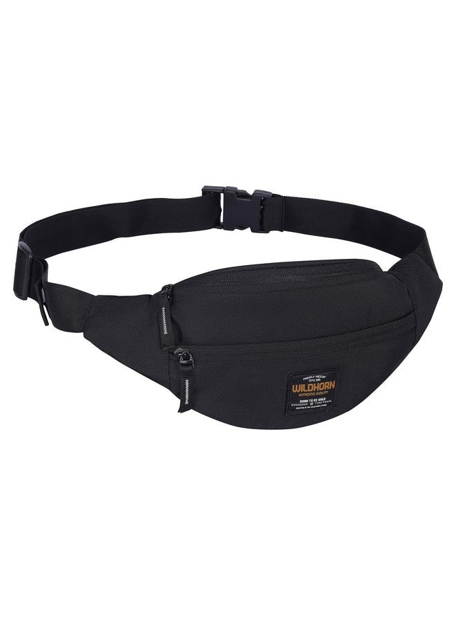 WILDHORN 2.4L Waist Bag for Men Women I Ultra Strong Stitching, Sturdy Zippers, Waterproof, Large Fanny Pack for Hiking Travel Camping Running Sports with Adjustable Strap (Black) - Image 1
