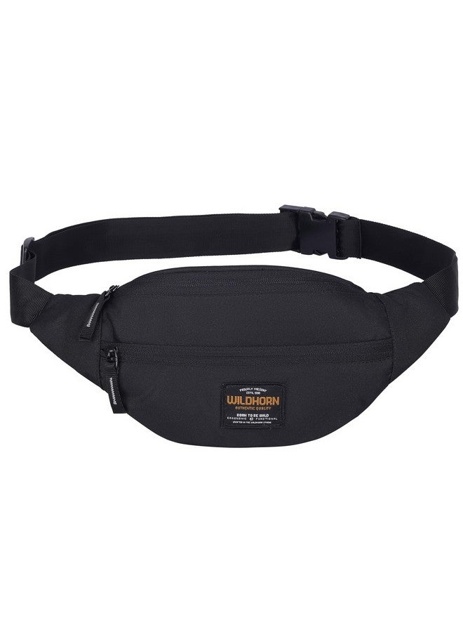 WILDHORN 2.4L Waist Bag for Men Women I Ultra Strong Stitching, Sturdy Zippers, Waterproof, Large Fanny Pack for Hiking Travel Camping Running Sports with Adjustable Strap (Black) - Image 2