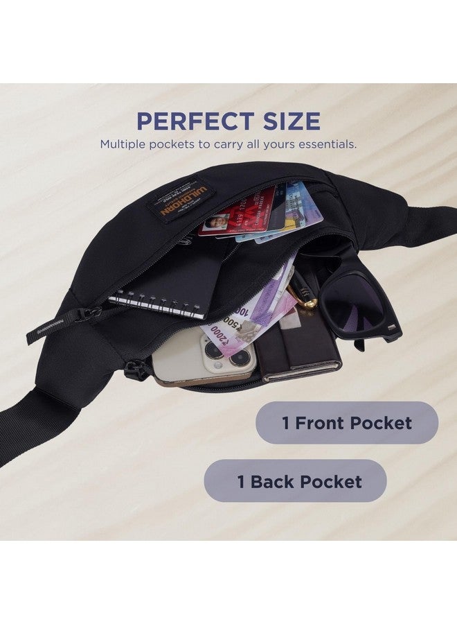 WILDHORN 2.4L Waist Bag for Men Women I Ultra Strong Stitching, Sturdy Zippers, Waterproof, Large Fanny Pack for Hiking Travel Camping Running Sports with Adjustable Strap (Black) - Image 4