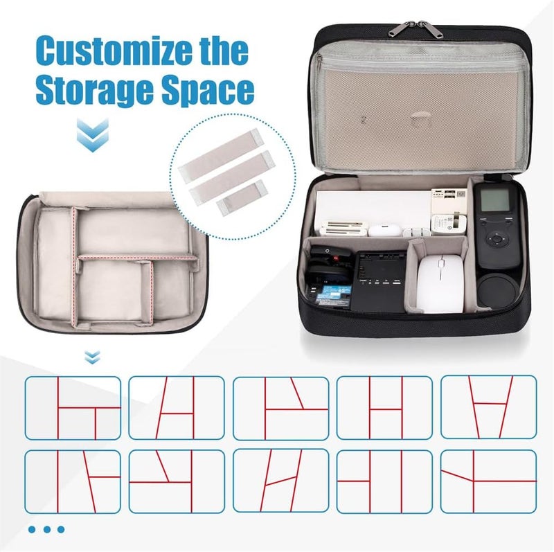 Electronics Travel Organizer, Double Layer Waterproof Cable Storage Bag for Cords, Chargers, Phones, Power Banks, and Hard Drives, Black - Image 2