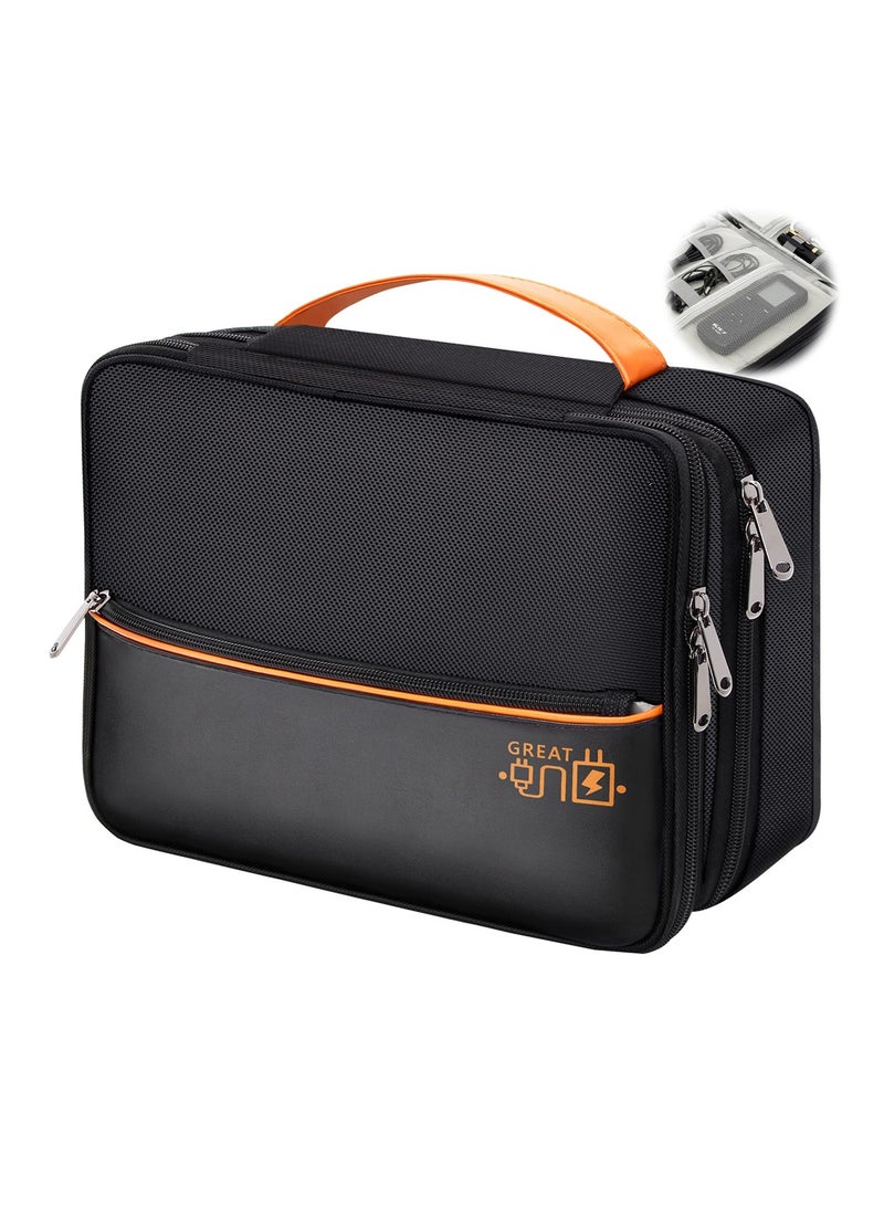 SYOSI Electronics Travel Organizer, Double Layer Waterproof Cable Storage Bag for Cords, Chargers, Phones, Power Banks, and Hard Drives, Black - Image 1