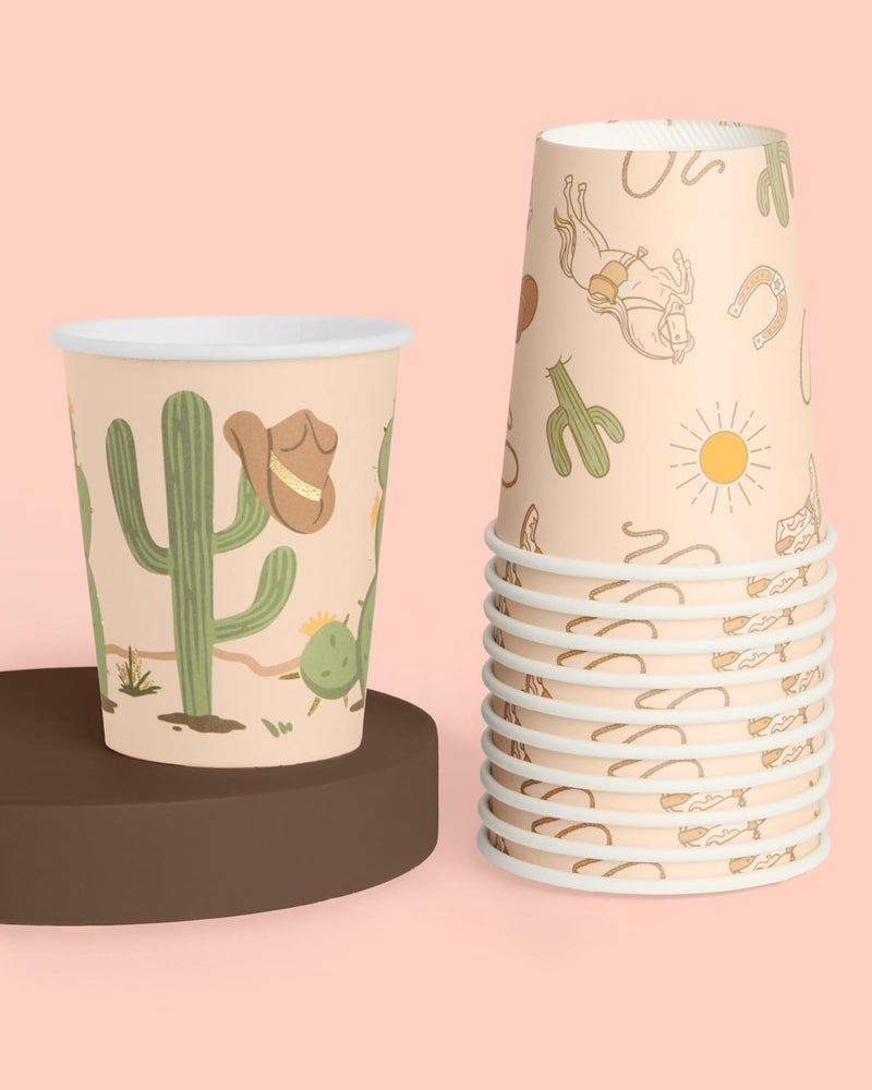xo, Fetti xo  Fetti Party Decorations Western Paper Gold Foil Cups - 24 Disposable 8 oz Cup | Cowboy Birthday Party Decor  Wild West Favors  Rodeo Baby Shower Supplies  Wild One Yeehaw Bday  Cowgirl Drinkware  - Image 4