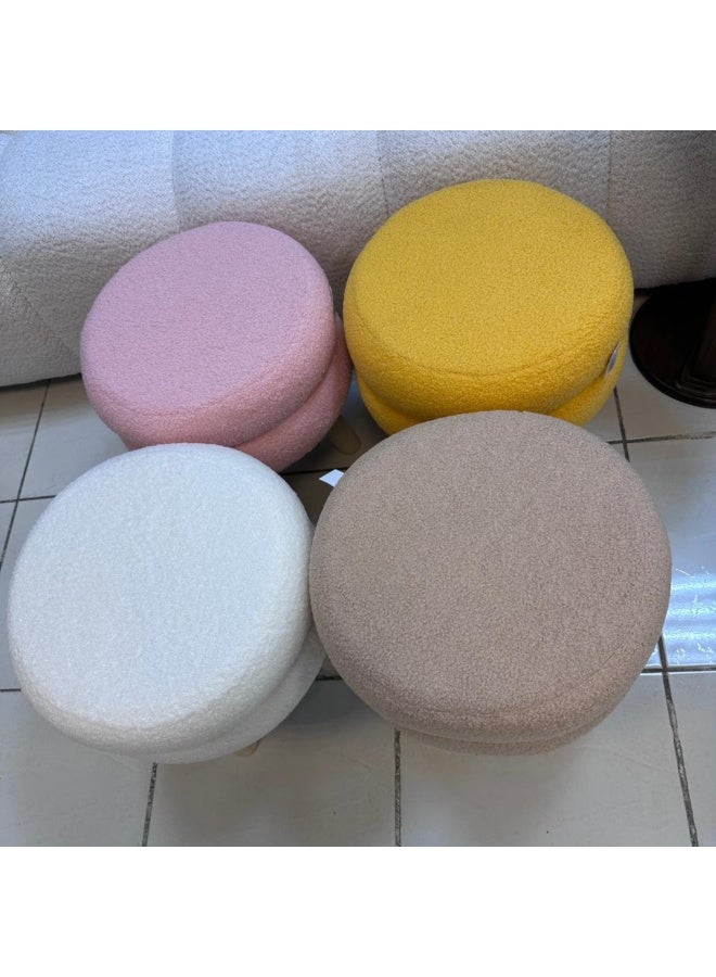 PixelsBeanBag Round Bouclé Fabric Ottoman Seat from PixelsBeanBag, with Wooden Legs, for the Living Room and Bedroom, Sukary - Image 3