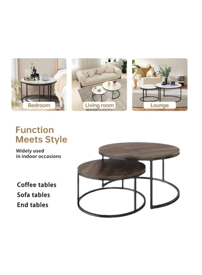ZUCNG Nesting Tables Removable Set of 2 End Table, Round Coffee Tables with Gold Metal Frame Legs  for Living Room, Bedroom, Office, Balcony, Apartment - Image 5