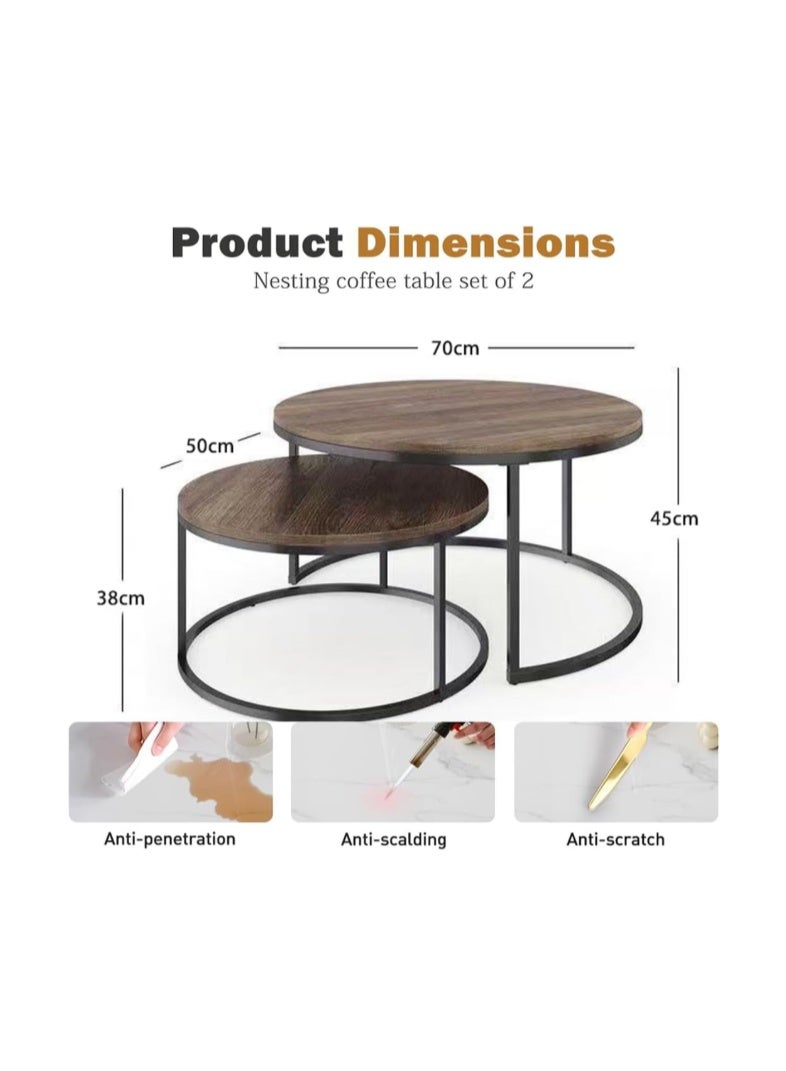 ZUCNG Nesting Tables Removable Set of 2 End Table, Round Coffee Tables with Gold Metal Frame Legs  for Living Room, Bedroom, Office, Balcony, Apartment - Image 2