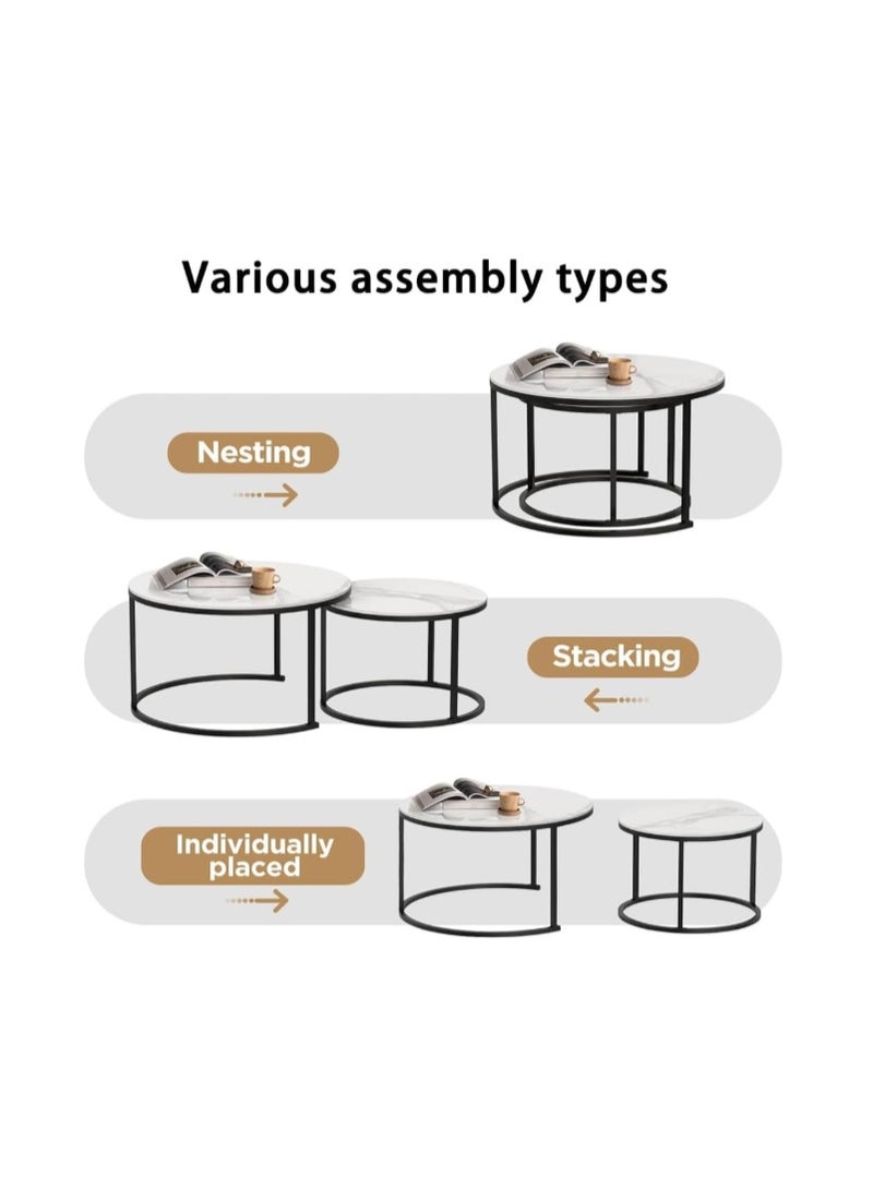 ZUCNG Nesting Tables Removable Set of 2 End Table, Round Coffee Tables with Gold Metal Frame Legs  for Living Room, Bedroom, Office, Balcony, Apartment - Image 4