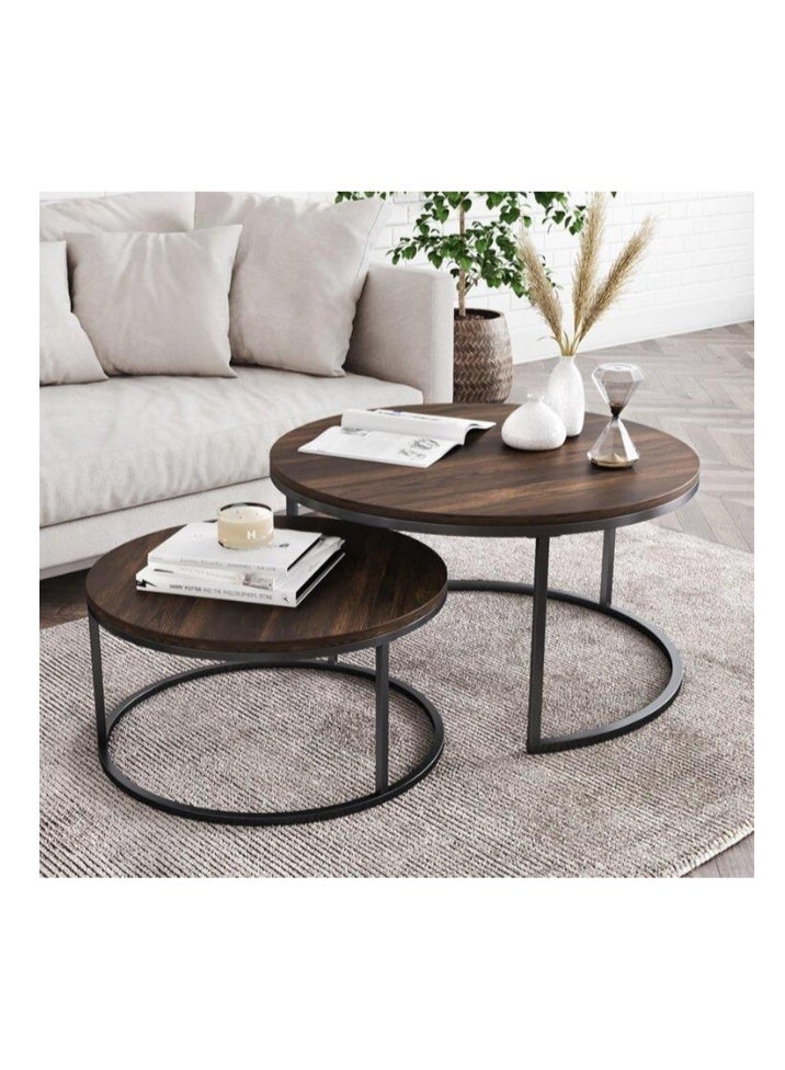 ZUCNG Nesting Tables Removable Set of 2 End Table, Round Coffee Tables with Gold Metal Frame Legs  for Living Room, Bedroom, Office, Balcony, Apartment - Image 1
