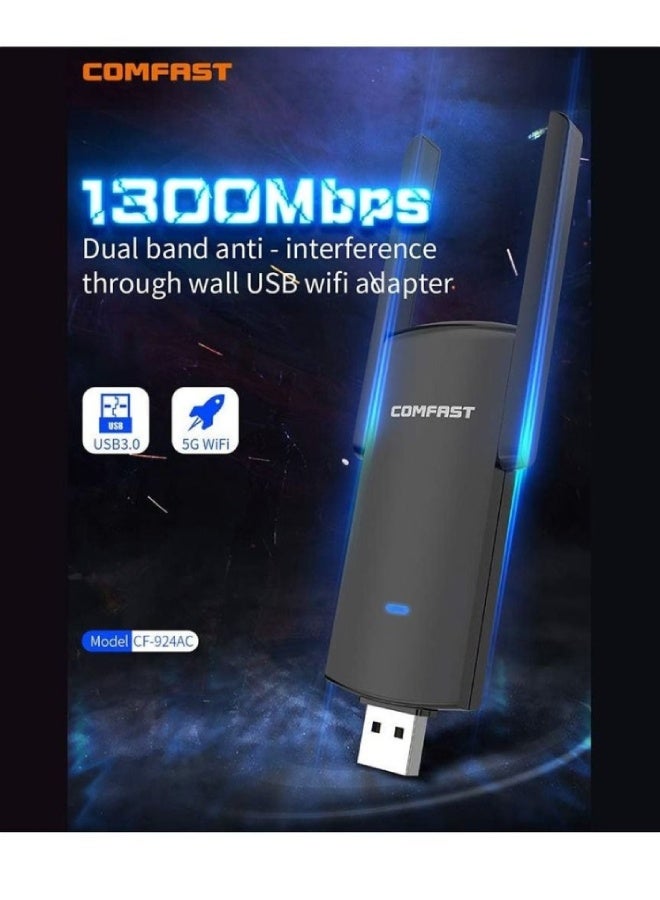 كومفاست محول واي فاي USB 3.0 ثنائي النطاق 1300Mbps ‎2.4G/5GHz مع هوائيات مزدوجة – كرت شبكة لاسلكي RTL8812BU للكمبيوتر واللابتوب - Image 1