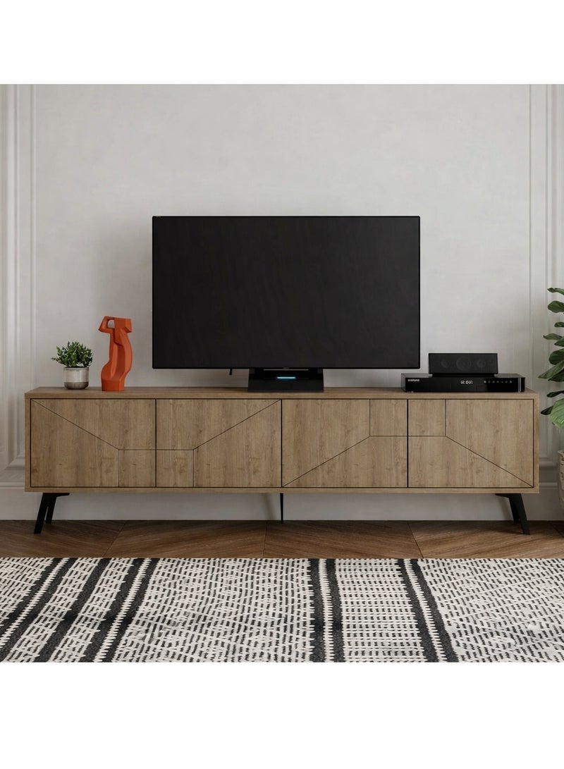Mourah Home Dune Tv Stand Up To 70 Inches Tvs | Modern Tv Cabinet 4Door | Modern Tv Units For Living Room | Storage Cabinet | 180X29.6X50 Cm | Hitit - Image 2