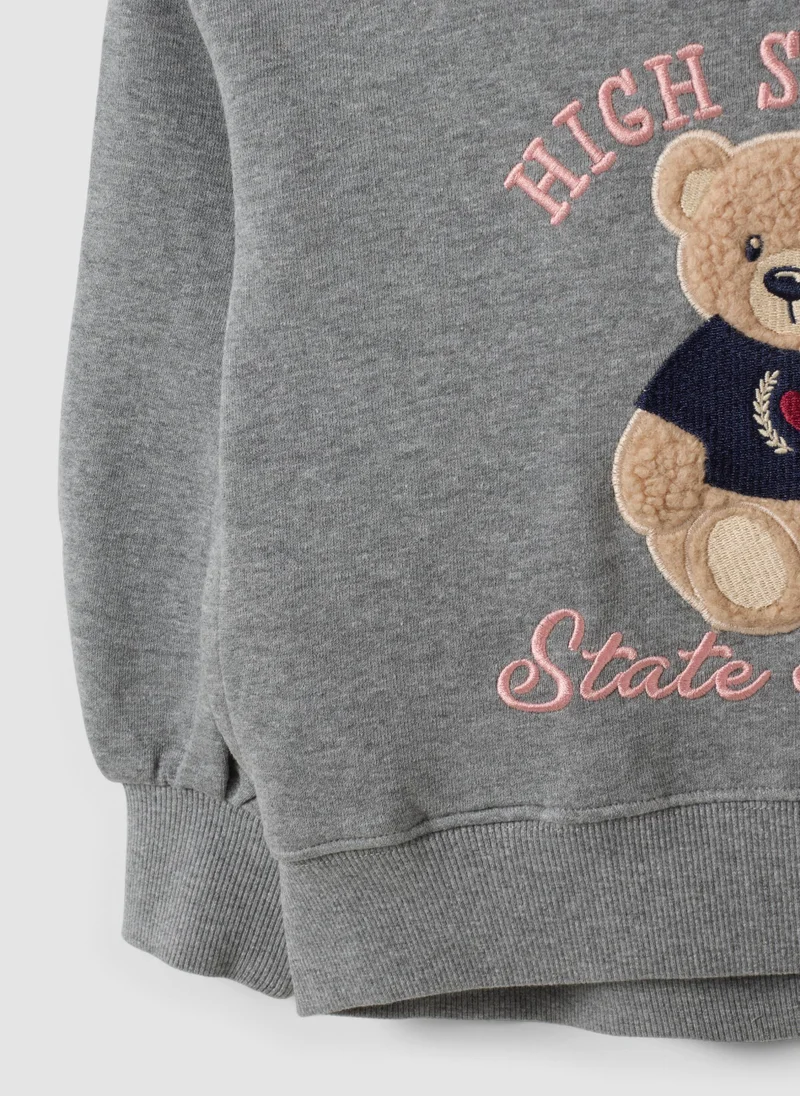 Ovs  OVS Grey Cotton-Viscose Blend Sweatshirt With Embroidered Teddy Bear For Girls for Women | Best Price UAE