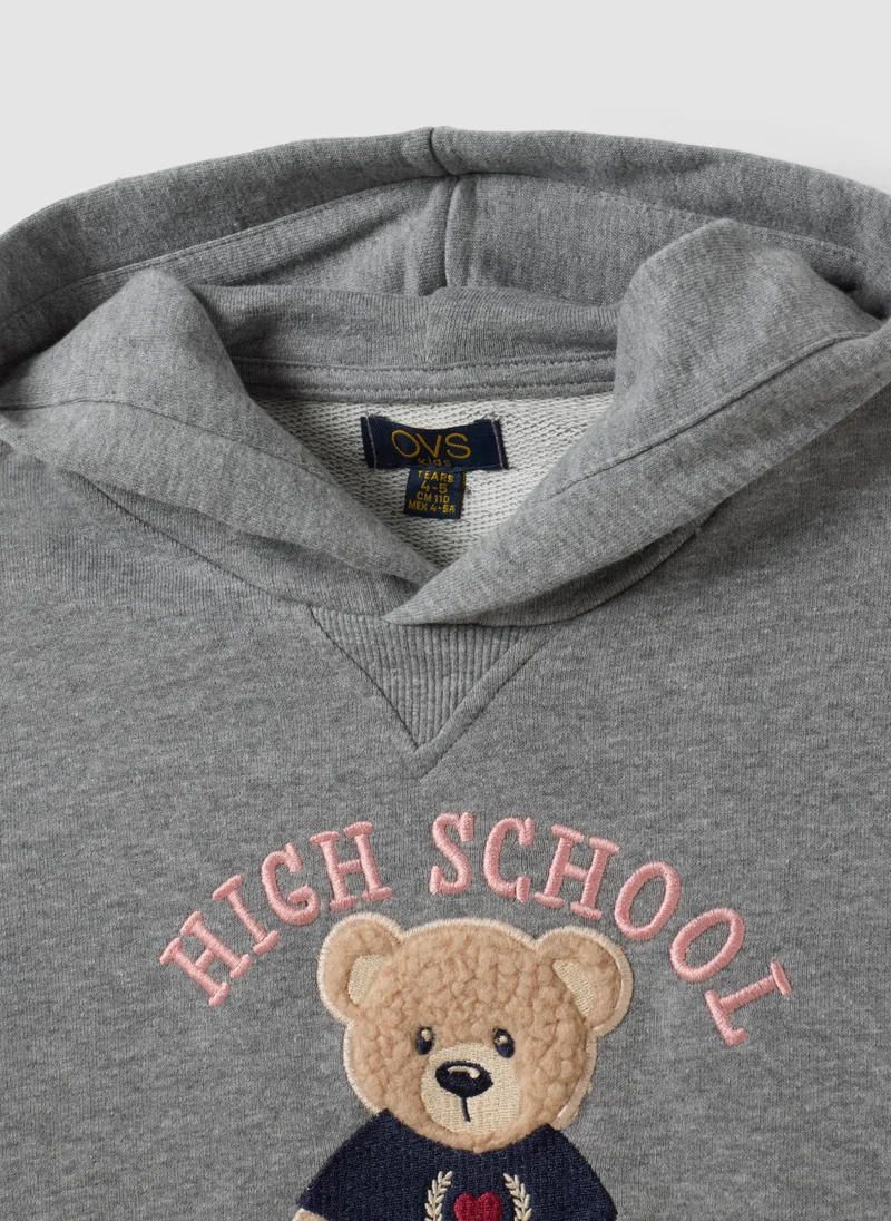 Ovs  OVS Grey Cotton-Viscose Blend Sweatshirt With Embroidered Teddy Bear For Girls for Women | Best Price UAE