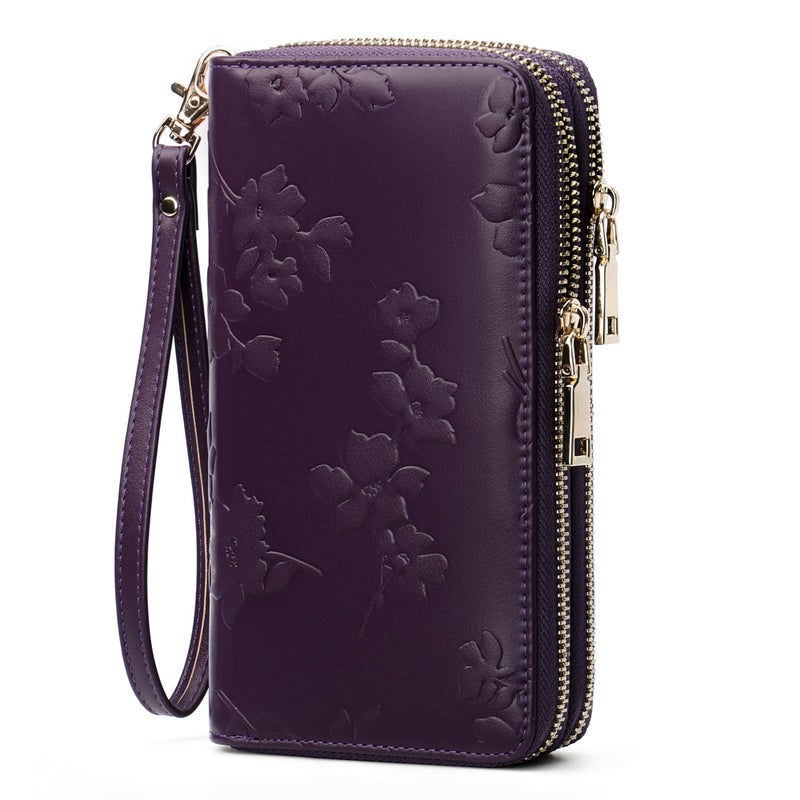 yiijay Womens Wallet RFID Blocking Large Capacity Vegan Leather Double Zip Wristlet Wallet Card Holder Travel Ladies Clutch - Image 1