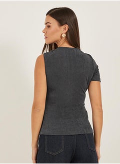Styli Textured Asymmetrical Neck One Sleeve Top  - Image 5