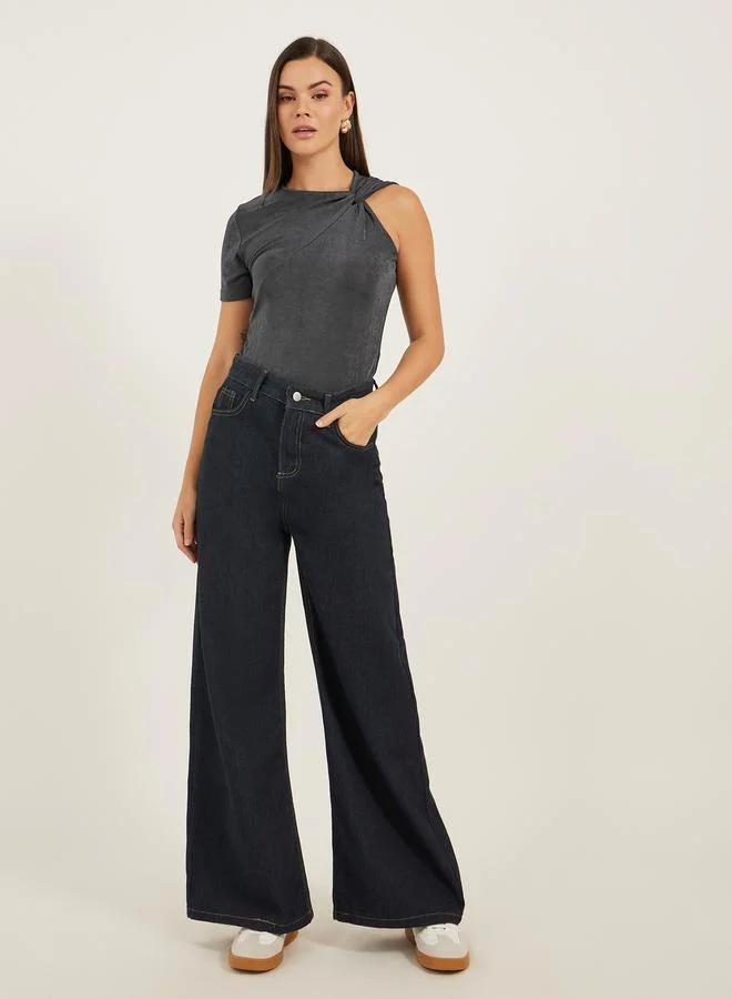 Styli Textured Asymmetrical Neck One Sleeve Top