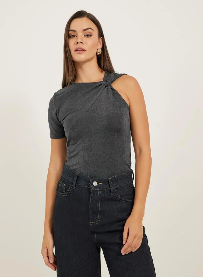 Styli Textured Asymmetrical Neck One Sleeve Top
