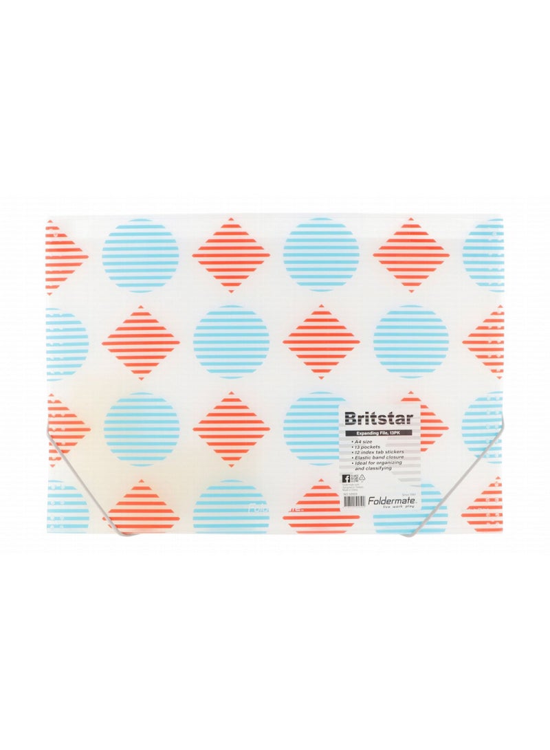Foldermate A4 Size Britstar Expanding File WIth 13 Divisions And Elastic Closure Assorted Closure - Image 1