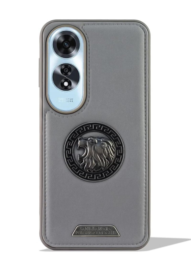 Leather Case With Metal Logo Silicone tpu Frame For Oppo A60 (Grey)