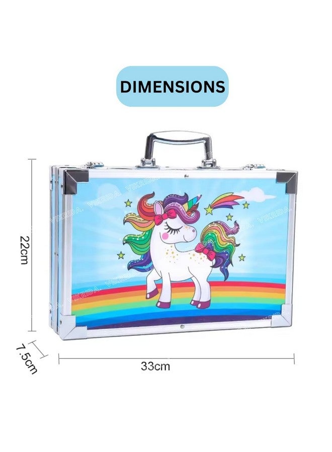 VikriDA Unicorn Big Coloring Suitcase - Art & Craft Painting Box - 145Pieces Color Kit (Water Color, Pastel Color, Sketches & Acrylic Paint Brush), Blue - Image 2