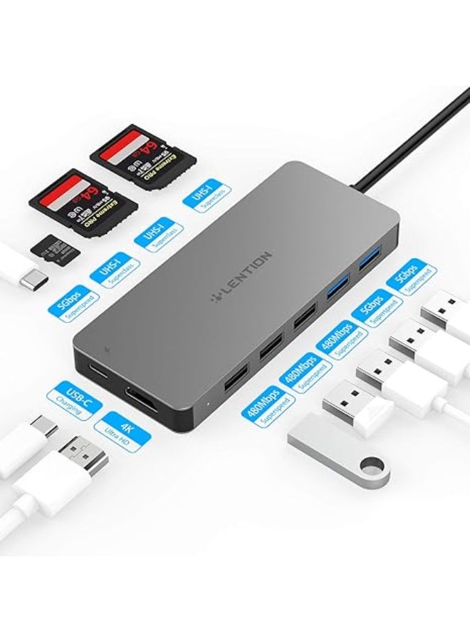 Lention LENTION USB C Hub with 3-Slot Card Reader, 4K HDMI, USB 3.0, USB 2.0, Type C Data/Charging Compatible 2023-2016 MacBook Pro, New Mac Air/Surface, Stable Driver Certified Adapter (CB-C19, Silver)  - Image 1