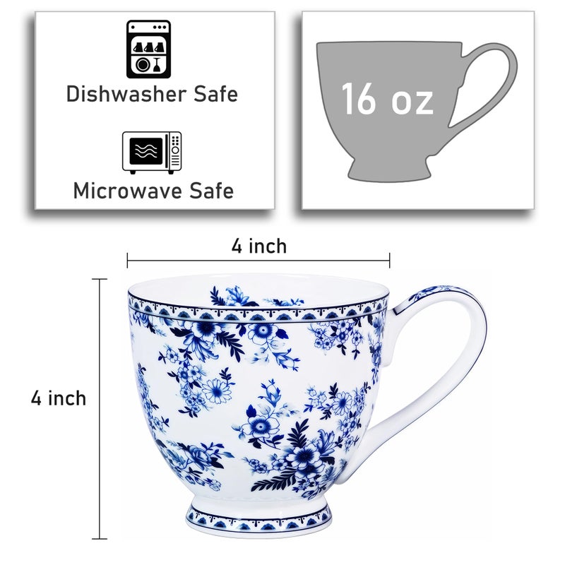LanHong 16 oz Floral Mugs Bone China Mug Elegant Floral Coffee Tea Cup - Microwave Dishwasher Safe Mug Perfect for Coffee, Tea,Hot Beverages - Ideal Gift for Friend Colleague Dad Mom - Image 2