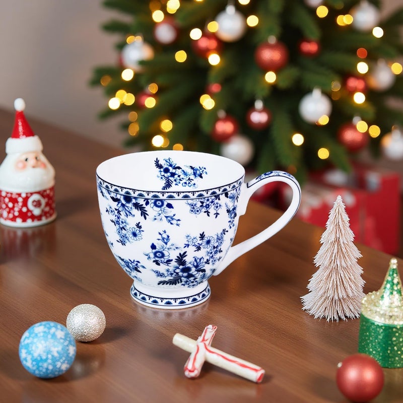 LanHong 16 oz Floral Mugs Bone China Mug Elegant Floral Coffee Tea Cup - Microwave Dishwasher Safe Mug Perfect for Coffee, Tea,Hot Beverages - Ideal Gift for Friend Colleague Dad Mom - Image 4
