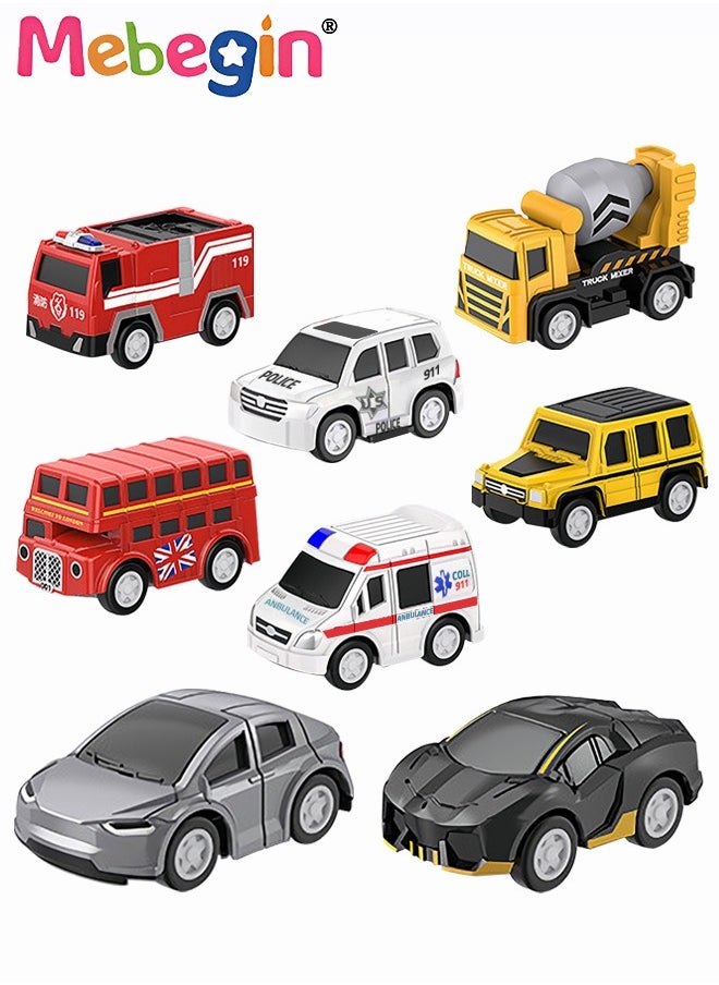 MEBEGIN - 8 Pieces Mini Vehicles Pull Back Cars Toys Set,City Cars and Trucks Toy Mini Model Vehicles Set for Toddlers, Boys, Girls’ Educational Play Party Favors, Birthday Gift - Image 1