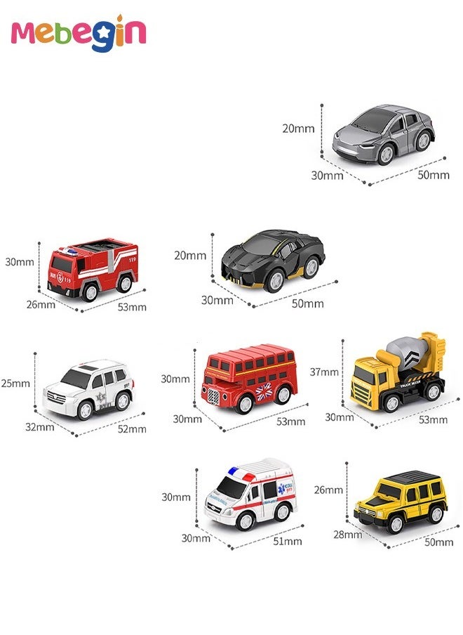 MEBEGIN - 8 Pieces Mini Vehicles Pull Back Cars Toys Set,City Cars and Trucks Toy Mini Model Vehicles Set for Toddlers, Boys, Girls’ Educational Play Party Favors, Birthday Gift - Image 1