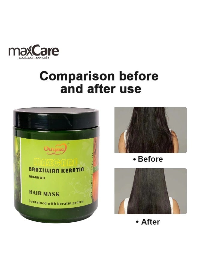 Maxcare Brazilian Keratin Argan Oil Hair Mask 1000 ml Deep Repair Smoothing Nourishing Treatment for Dry Damaged Hair - Image 5