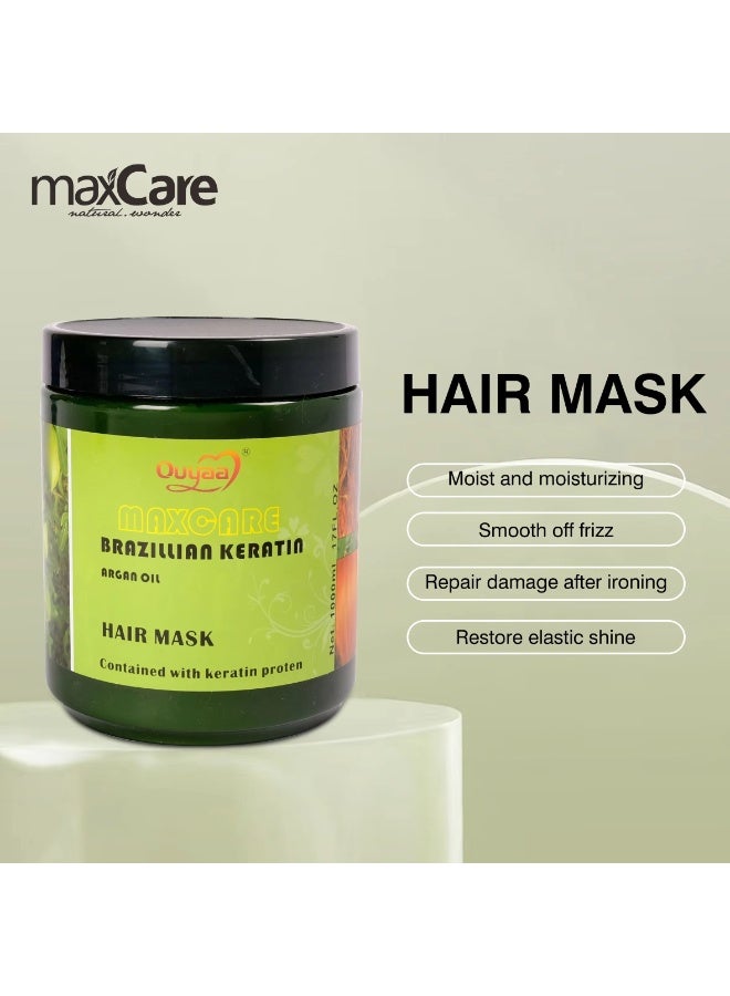 Maxcare Brazilian Keratin Argan Oil Hair Mask 1000 ml Deep Repair Smoothing Nourishing Treatment for Dry Damaged Hair - Image 3