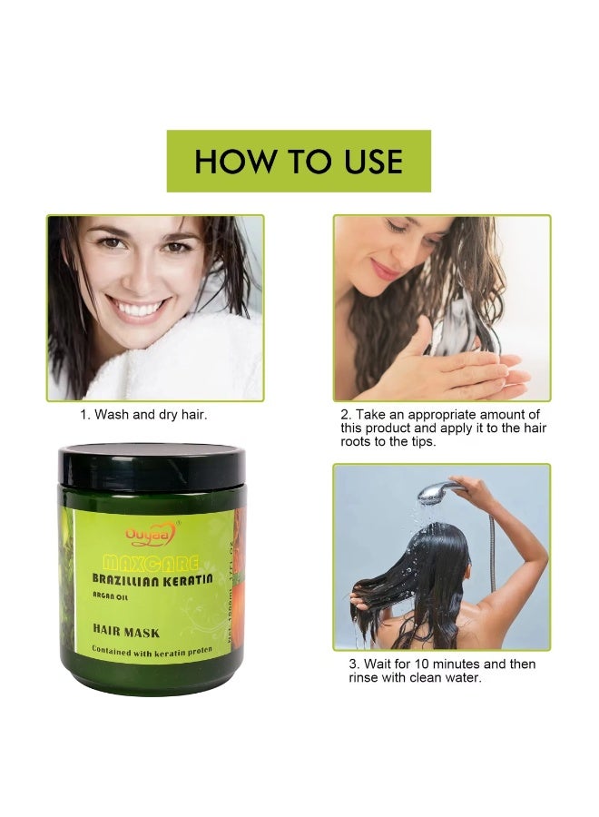 Maxcare Brazilian Keratin Argan Oil Hair Mask 1000 ml Deep Repair Smoothing Nourishing Treatment for Dry Damaged Hair - Image 2