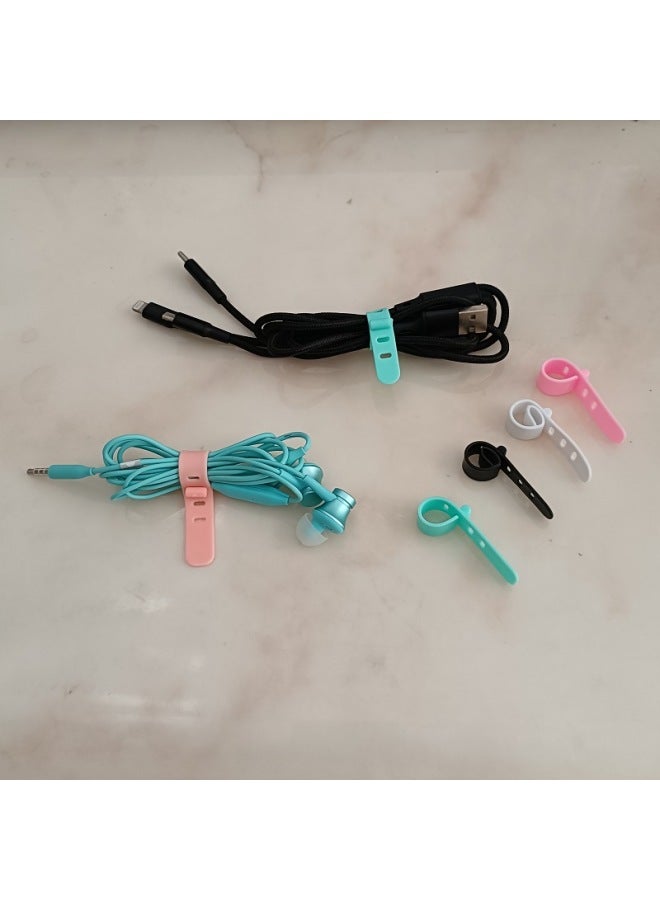 إسكدنيا Anti-loss Earphone Cable Data Cable Storage Finishing Cable Tie TPR Soft Glue Creative Five-hole Winder Binding Line-Color:Black - Image 3