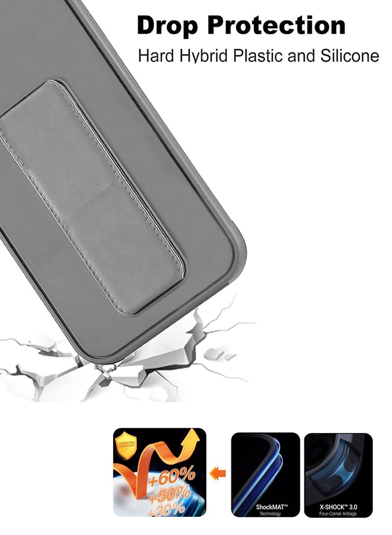 Wtech Apple iPhone 17 5G 2025 Hand Grip Foldable Magnetic Kickstand Wrist Strap Finger Grip with Built-in Iron Case Cover (MCGHSN) - Grey - Image 5