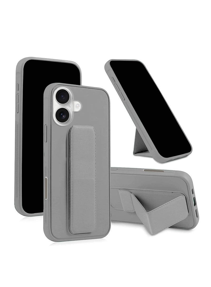 Wtech Apple iPhone 17 5G 2025 Hand Grip Foldable Magnetic Kickstand Wrist Strap Finger Grip with Built-in Iron Case Cover (MCGHSN) - Grey - Image 1