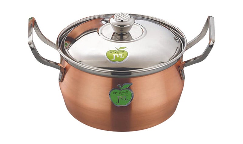 JVL Stainless Steel Full Copper PotHandi with Lid Handle Set 850 1300 2200 ml 3Piece Full Copper Handi Set for Cooking Handi for Cooking and Serving JVLAPFC1 - Image 2