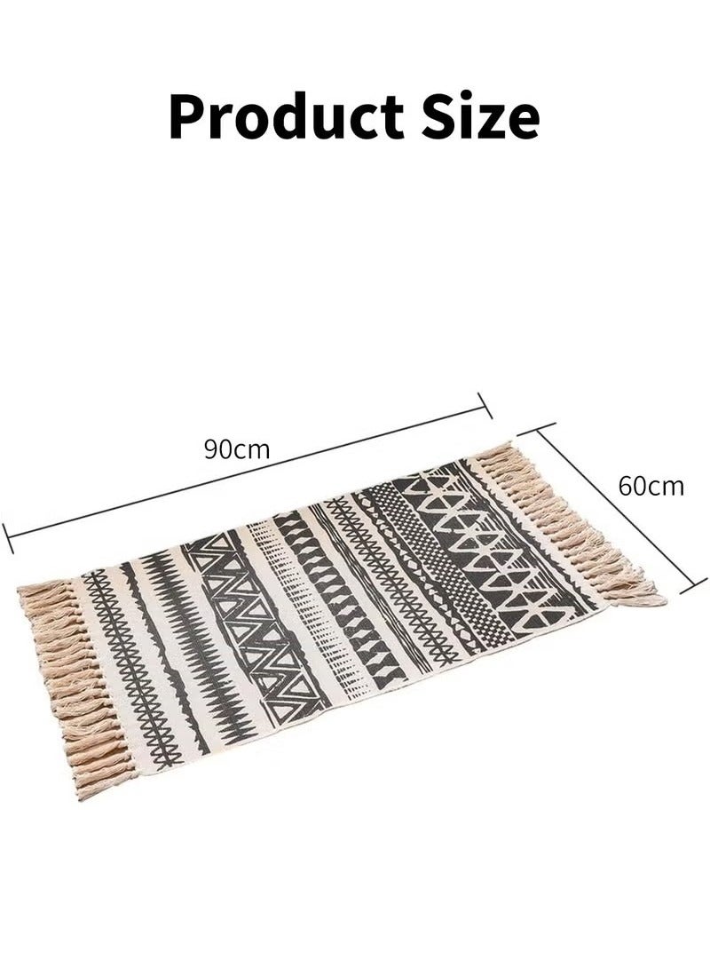 يوڠام سجادة أرضية ناعمة الملمس مصنوعة يدويًا من القطن والكتان، بسجاد عصري صغير مزين بالشراشيب على الطراز البوهيمي، مثالية لغرف النوم وديكور المنزل الحديث، بمقاس 60 × 90 سم - Image 2