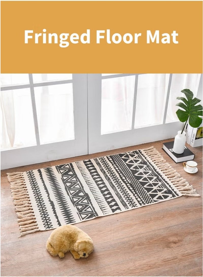 يوڠام سجادة أرضية ناعمة الملمس مصنوعة يدويًا من القطن والكتان، بسجاد عصري صغير مزين بالشراشيب على الطراز البوهيمي، مثالية لغرف النوم وديكور المنزل الحديث، بمقاس 60 × 90 سم - Image 3