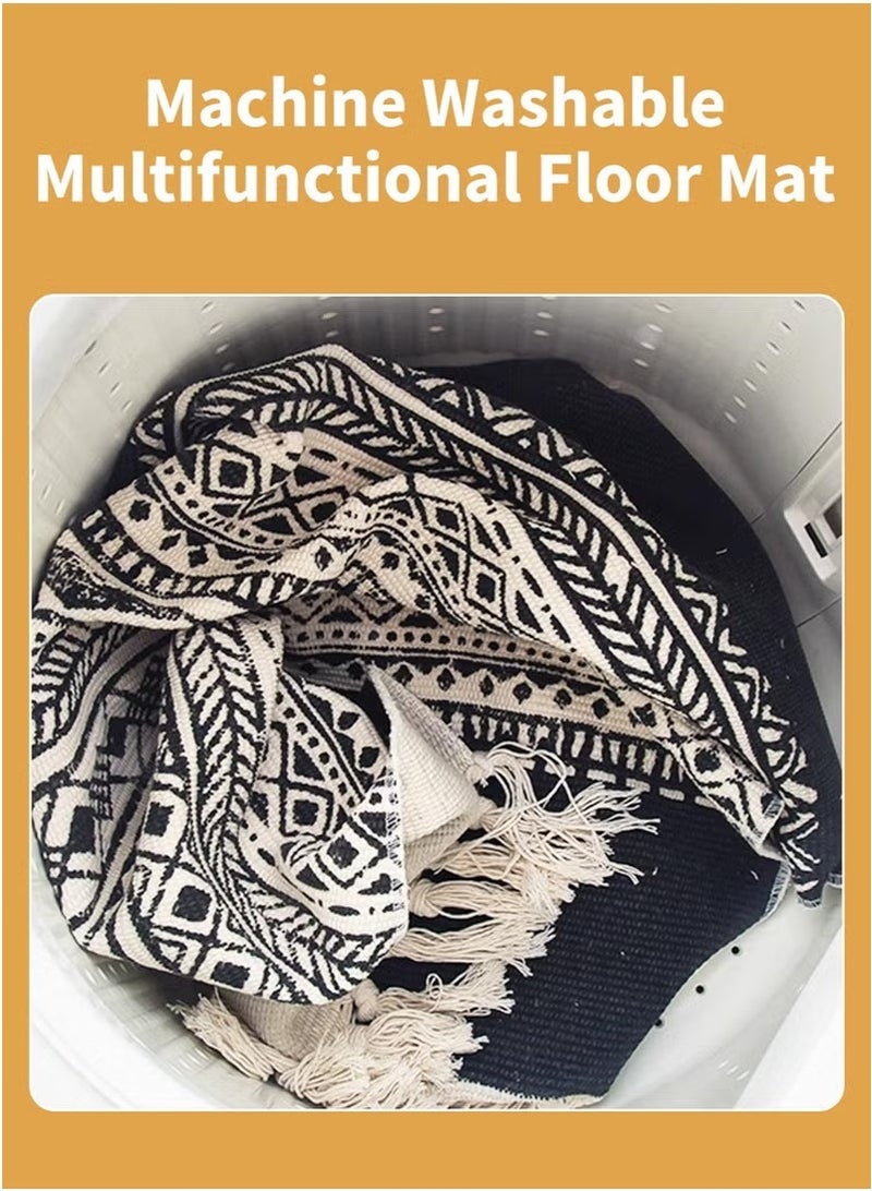 يوڠام سجادة أرضية ناعمة الملمس مصنوعة يدويًا من القطن والكتان، بسجاد عصري صغير مزين بالشراشيب على الطراز البوهيمي، مثالية لغرف النوم وديكور المنزل الحديث، بمقاس 60 × 90 سم - Image 5