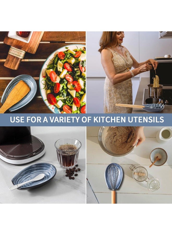 Hasense Spoon Rest for Stove Top and Kitchen Countertop, Large Heat-resistant Spoon Holder for Spatula Ladles Tongs, Farmhouse Cooking Spoon Holder for Home Kitchen Decor, Grey and Blue, 1 PC - Image 2