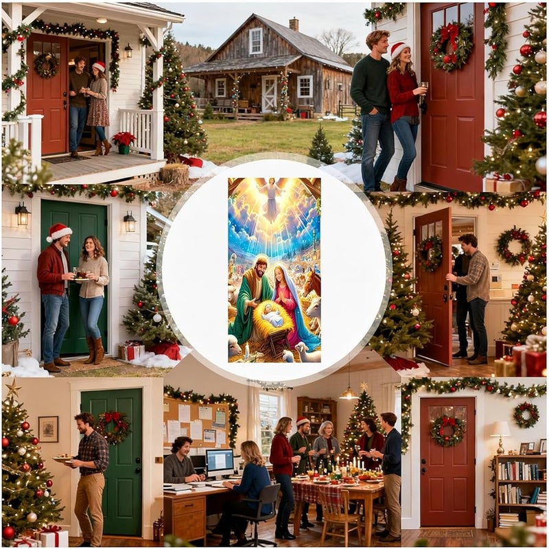 Christmas Nativity Scene Door Cover Fabric Religious Home Decor Holiday Party - Image 5