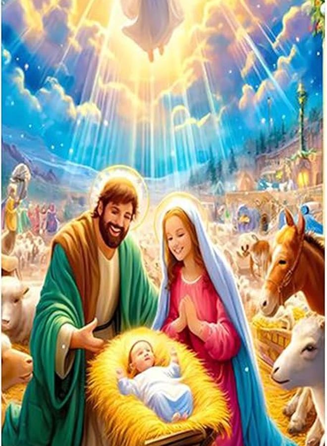 Christmas Nativity Scene Door Cover Fabric Religious Home Decor Holiday Party - Image 1