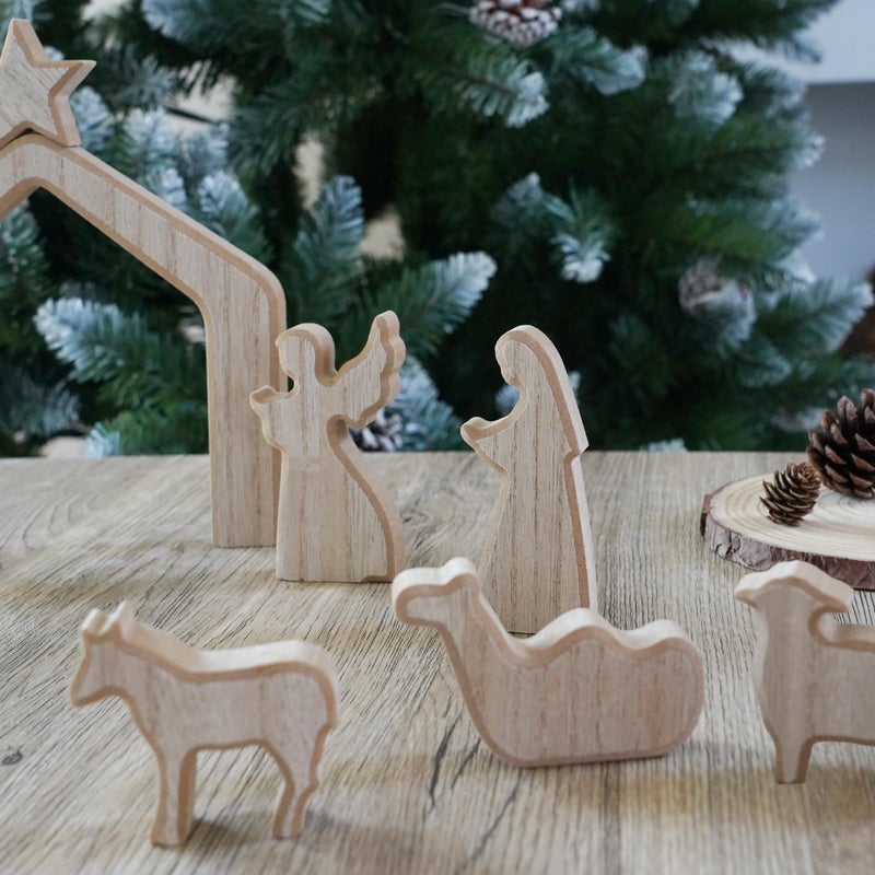 NEROSUN Nativity Scene Set, 13Pcs Wooden Christmas Nativity Scene Miniature Holy Family Figurines, Minimalism Boho Tabletop Christmas Manger Decorations for Indoor Home Mantel Display - Image 5