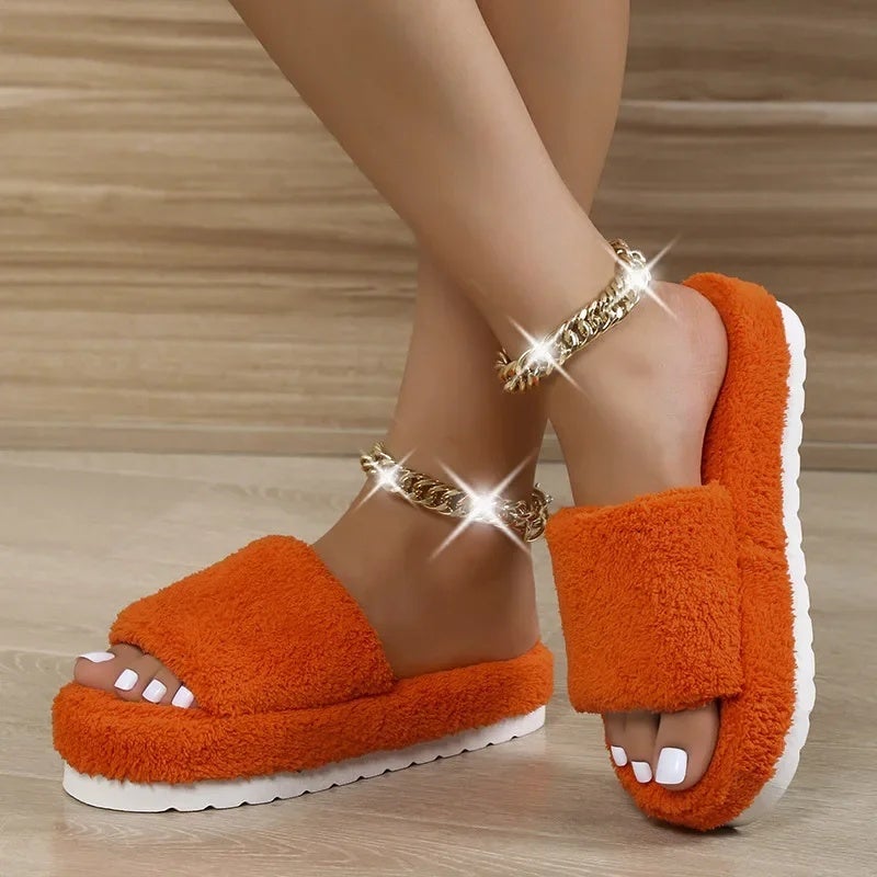 foreign trade plus size towel slippers 2022 autumn and winter New and fashion outerwear thick bottom furry slippers - Image 2