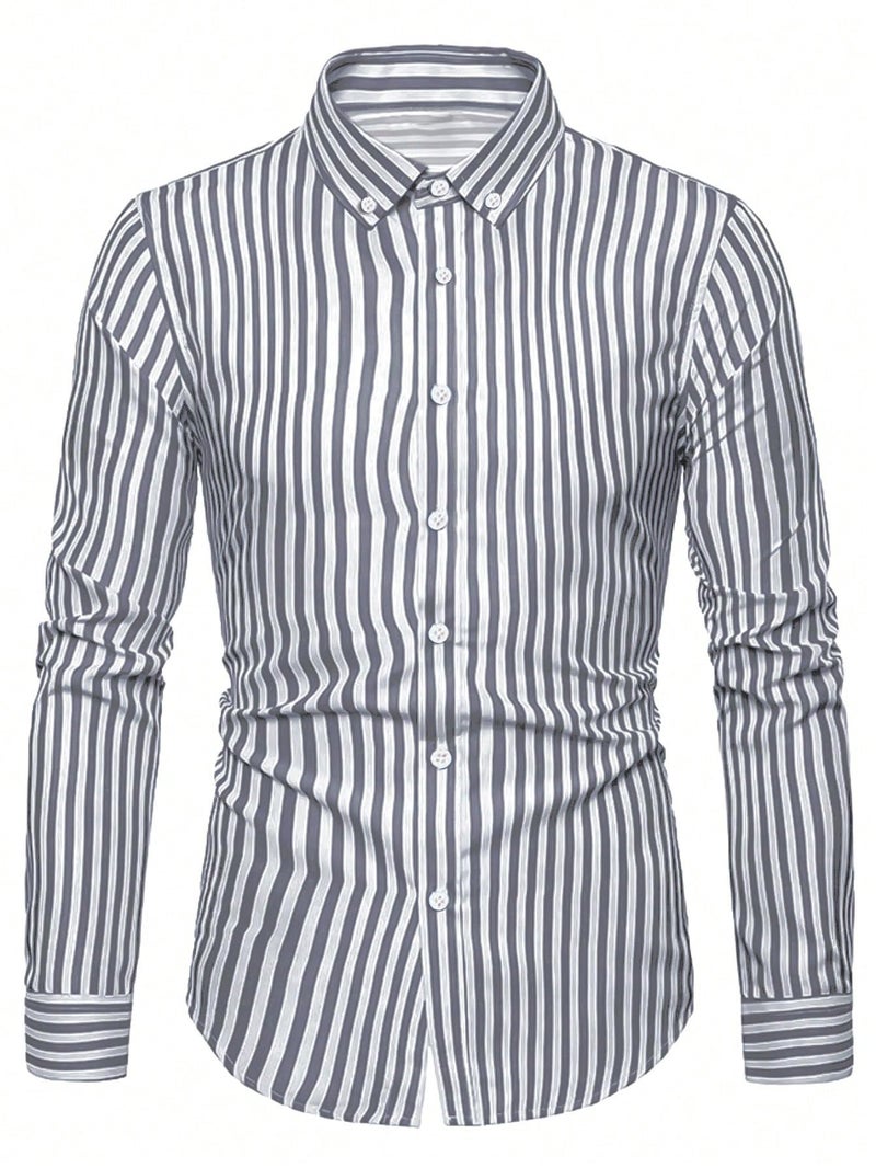 TOPLOT Shirt for Men || Mens Casual Shirts || Full Sleeve || Regular Fit || Striped (Strip-Shirt-5219-Grey-XXL) - Image 5
