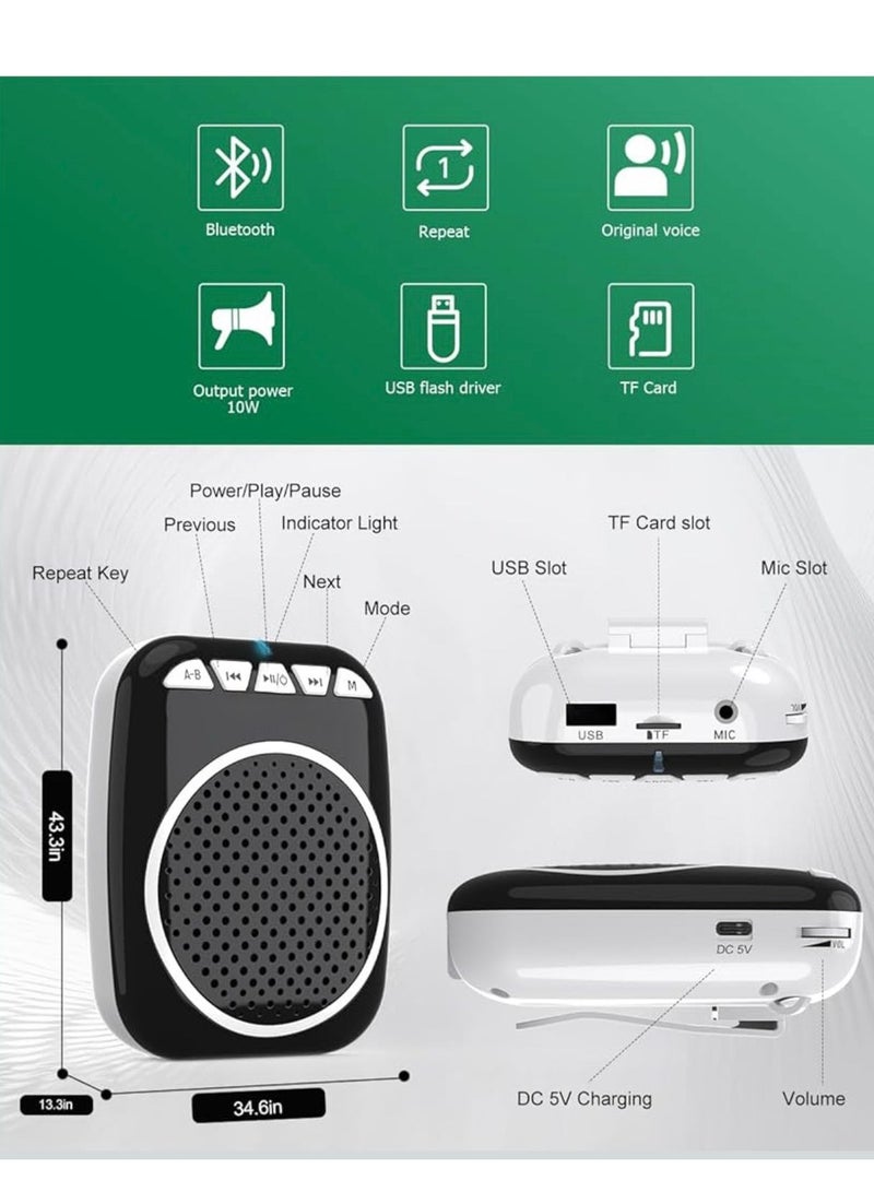 Voice Amplifier 10W Speaker with Microphone Headset Protable Rechargeable PA System Support Bluetooth TF U Disk Playback for Teacher, Speech, Training, Meeting, Tour Guide, Classroom - Image 4