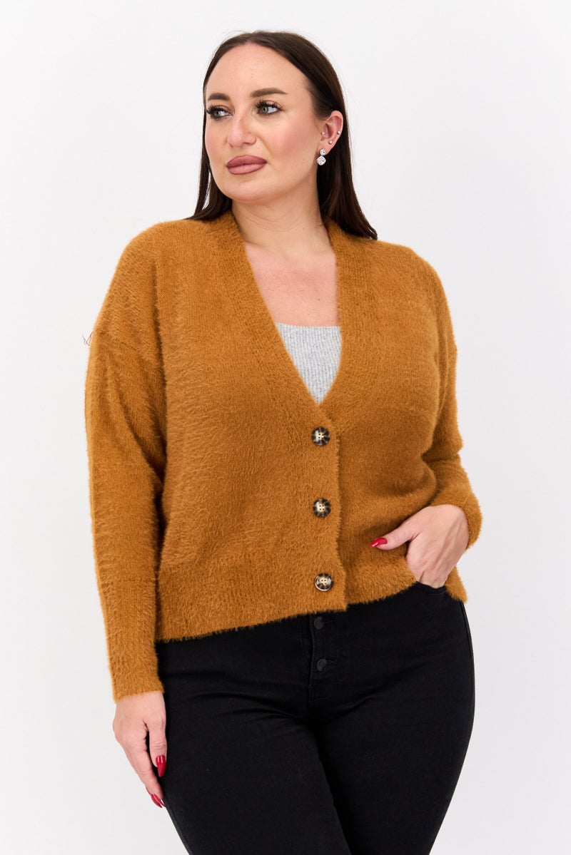 Industry Women Knitted Cardigan, Brown - Image 1