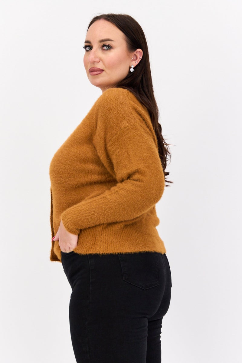 Industry Women Knitted Cardigan, Brown - Image 2