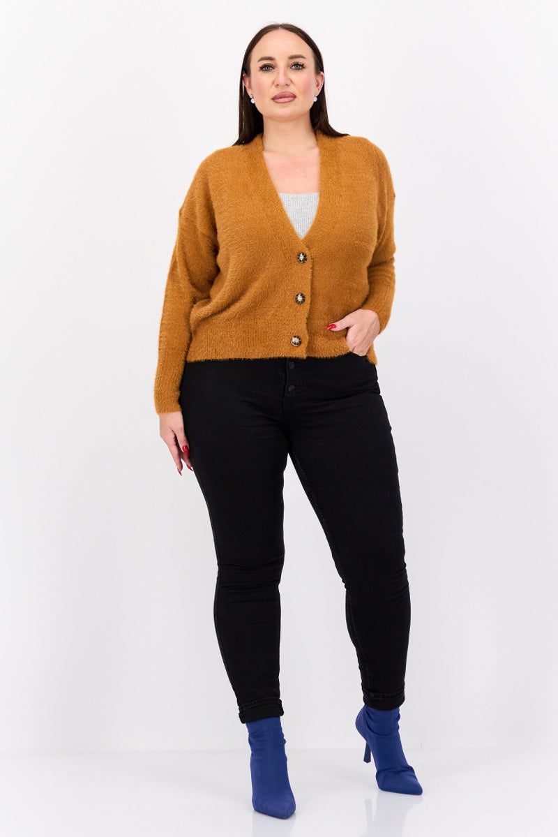 Industry Women Knitted Cardigan, Brown - Image 4