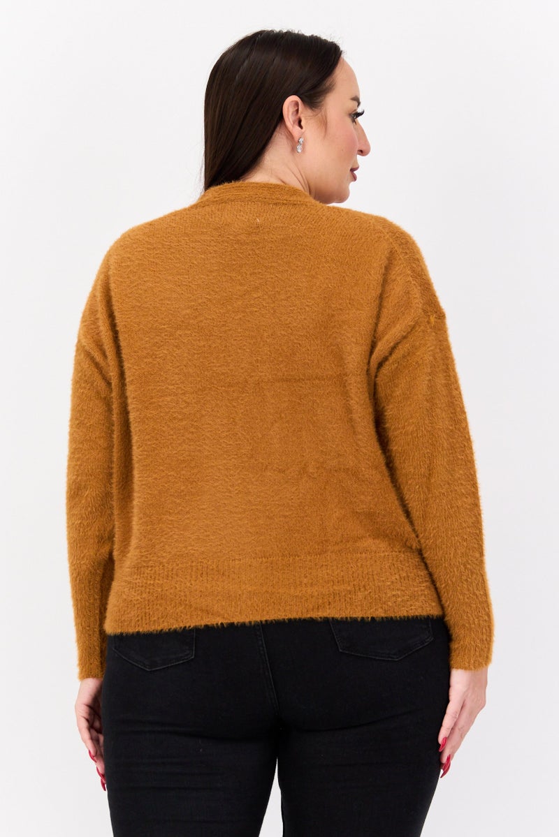 Industry Women Knitted Cardigan, Brown - Image 3